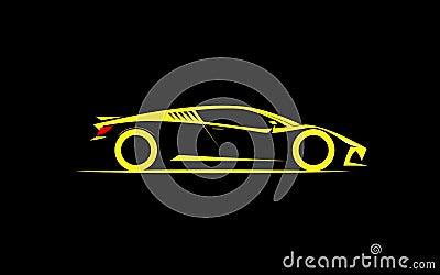 Stylized simple drawing sport super car coupe side view Vector Illustration